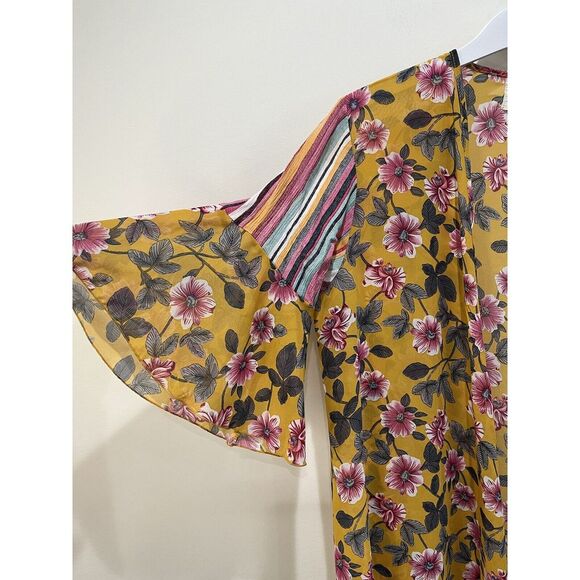 Grace & Emma Long Floral Long Bell Sleeves Kimono Style Cardigan Sz M L Cottage - Picture 4 of 8